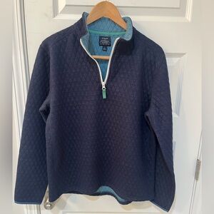 J Crew Authentic Fleece Quilted Quarter 1/4 Zip Pullover Navy Men’s Large